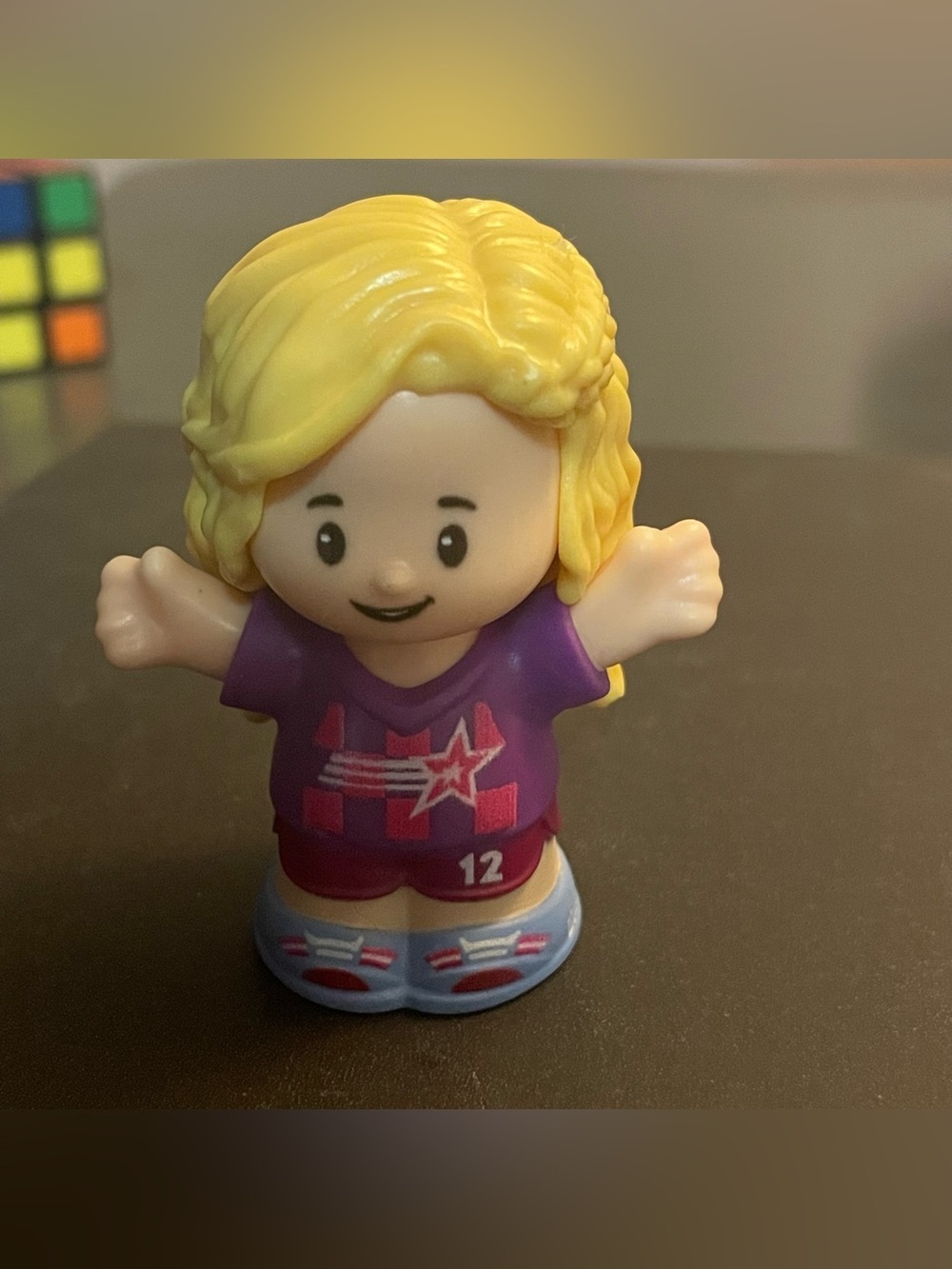 Little People Blonde Hair girl Soccer Player track star Figure Purple Outfit toy